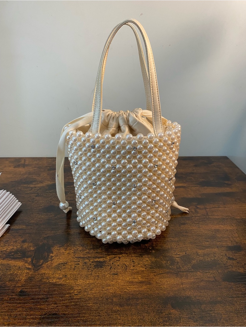 Kate Spade Pearl Beaded Drawstring Bucket Bag